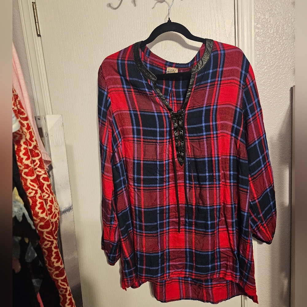 Como Vintage Red and Blue Plaid Blouse